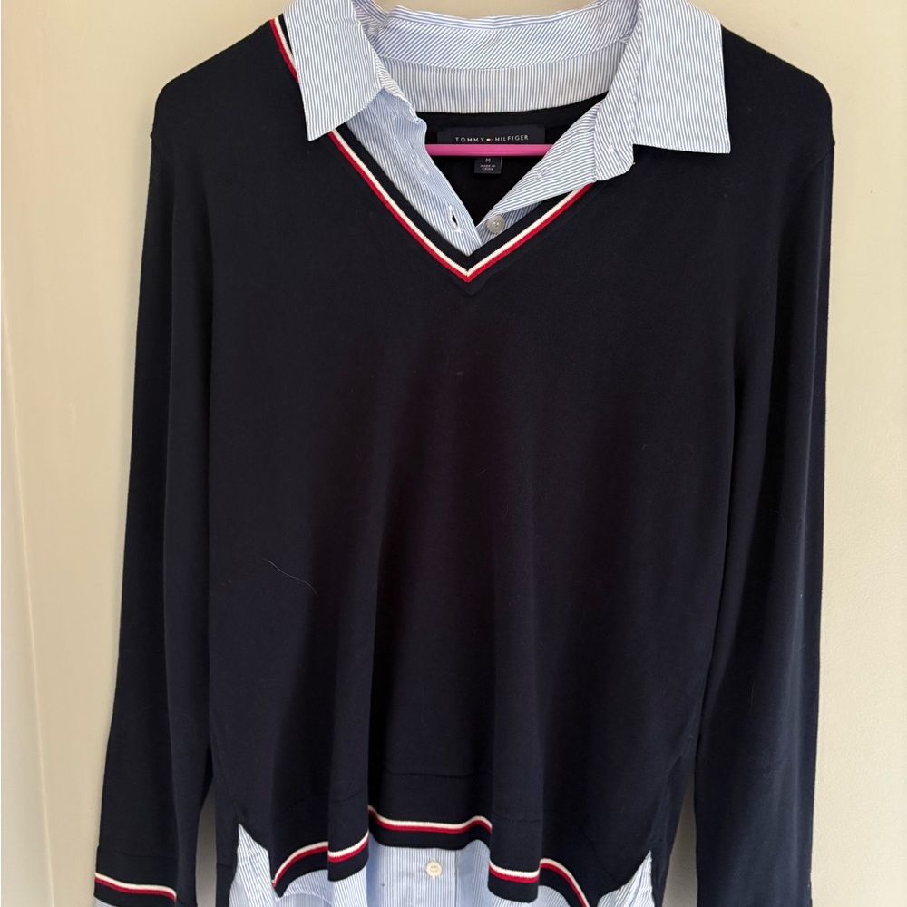 Tommy Hilfiger sweater with faux dress shirt details